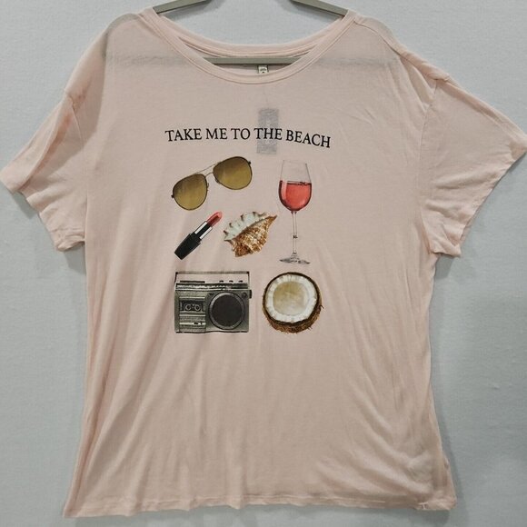 Express One Eleven Women Pink XL Sheer Short Sleeve T-Shirt Take Me To The Beach - Picture 1 of 7